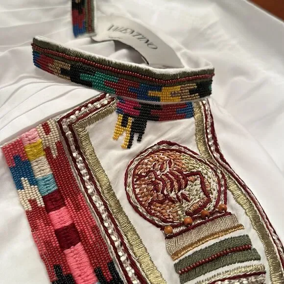 Valentino Women’s beads embellished cuffs dress in white size 10 NWT $4700 - Picture 8 of 15